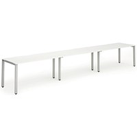 Impulse 3 Person Bench Desk, 3 x 1600mm (800mm Deep), Silver Frame, White