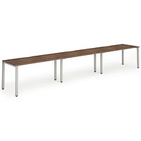 Evolve Plus 1600mm Single Row 3 Person Office Bench Desk Walnut Top Silver Frame