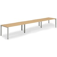 Impulse 3 Person Bench Desk, Side by Side, 3 x 1600mm (800mm Deep), Silver Frame, Beech