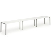 Impulse 3 Person Bench Desk, Side by Side, 3 x 1400mm (800mm Deep), Silver Frame, White