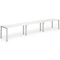 Evolve Plus 1400mm Single Row 3 Person Office Bench Desk White Top Silver Frame Evolve Plus 1400mm Single Row 3 Person Office Bench Desk White Top Silver Frame