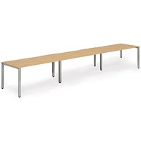 Impulse 3 Person Bench Desk, Side by Side, 3 x 1400mm (800mm Deep), Silver Frame, Beech