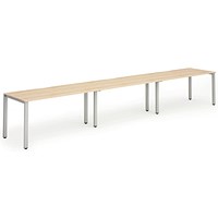 Evolve Plus 1400mm Single Row 3 Person Office Bench Desk Maple Top Silver Frame