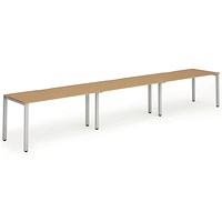 Impulse 3 Person Bench Desk, Side by Side, 3 x 1400mm (800mm Deep), Silver Frame, Oak