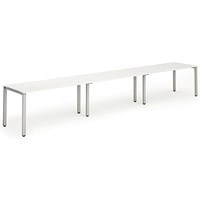Evolve Plus 1200mm Single Row 3 Person Office Bench Desk White Top Silver Frame