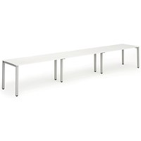 Impulse 3 Person Bench Desk, Side by Side, 3 x 1200mm (800mm Deep), Silver Frame, White