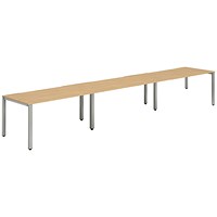 Impulse 3 Person Bench Desk, Side by Side, 3 x 1200mm (800mm Deep), Silver Frame, Beech