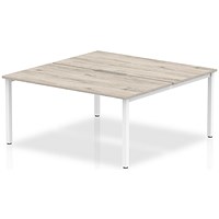 Impulse 2 Person Bench Desk, Back to Back, 2 x 1200mm (800mm Deep), White Frame, Grey Oak