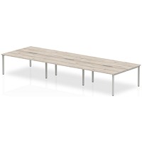 Impulse 6 Person Bench Desk, Back to Back, 6 x 1200mm (800mm Deep), Silver Frame, Grey Oak