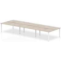 Impulse 6 Person Bench Desk, Back to Back, 6 x 1200mm (800mm Deep), White Frame, Grey Oak