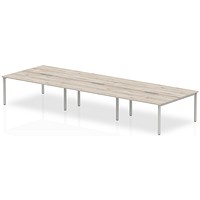 Evolve Plus 1400mm B2B 6 Person Office Bench Desk Grey Oak Top Silver Frame Evolve Plus 1400mm B2B 6 Person Office Bench Desk Grey Oak Top Silver Frame