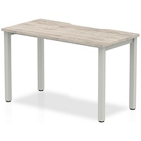 Impulse 1 Person Bench Desk, 1200mm (800mm Deep), Silver Frame, Grey Oak