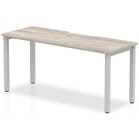 Impulse 1 Person Bench Desk, 1600mm (800mm Deep), Silver Frame, Grey Oak