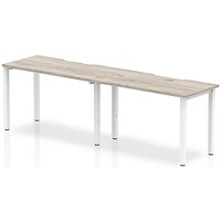 Impulse 2 Person Bench Desk, Side by Side, 2 x 1200mm (800mm Deep), White Frame, Grey Oak