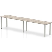 Evolve Plus 1400mm Single Row 2 Person Office Bench Desk Grey Oak Top Silver Frame Evolve Plus 1400mm Single Row 2 Person Office Bench Desk Grey Oak Top Silver Frame
