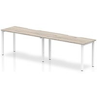 Impulse 2 Person Bench Desk, Side by Side, 2 x 1400mm (800mm Deep), White Frame, Grey Oak