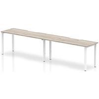 Impulse 2 Person Bench Desk, Side by Side, 2 x 1600mm (800mm Deep), White Frame, Grey Oak