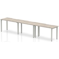 Impulse 3 Person Bench Desk, Side by Side, 3 x 1200mm (800mm Deep), Silver Frame, Grey Oak