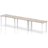 Impulse 3 Person Bench Desk, 3 x 1200mm (800mm Deep), White Frame, Grey Oak