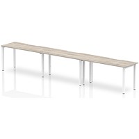Impulse 3 Person Bench Desk, Side by Side, 3 x 1400mm (800mm Deep), White Frame, Grey Oak