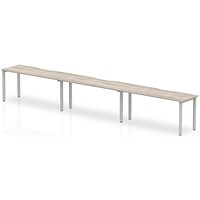 Impulse 3 Person Bench Desk, Side by Side, 3 x 1600mm (800mm Deep), Silver Frame, Grey Oak