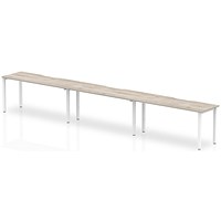 Impulse 3 Person Bench Desk, Side by Side, 3 x 1600mm (800mm Deep), White Frame, Grey Oak