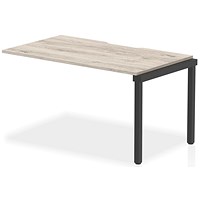 Evolve Plus 1400mm Single Row Office Bench Desk Ext Kit Grey Oak Top Black Frame Evolve Plus 1400mm Single Row Office Bench Desk Ext Kit Grey Oak Top Black Frame