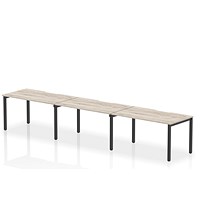 Evolve Plus 1400mm Single Row 3 Person Office Bench Desk Grey Oak Top Black Frame Evolve Plus 1400mm Single Row 3 Person Office Bench Desk Grey Oak Top Black Frame