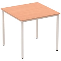 Impulse Square Table, 800mm, Beech, Silver Box Frame Leg