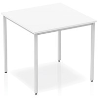 Impulse Square Table, 800mm, White, Silver Box Frame Leg