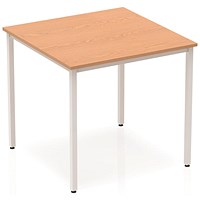 Impulse Square Table, 800mm, Oak, Silver Box Frame Leg