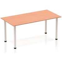 Impulse Rectangular Table, 1600mm, Beech, Silver Post Leg