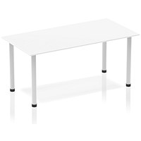Impulse Rectangular Table, 1400mm, White, Silver Post Leg Impulse Rectangular Table, 1400mm, White, Silver Post Leg