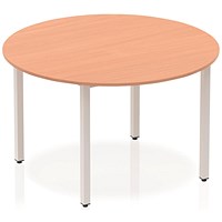 Impulse Circular Table, 1200mm, Beech, Silver Box Frame Leg