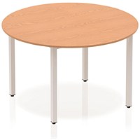 Impulse Circular Table, 1200mm, Oak, Silver Box Frame Leg