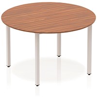 Impulse Circular Table, 1200mm, Walnut, Silver Box Frame Leg