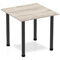 Impulse 800mm Square Table, Grey Oak, Black Post Leg