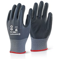 Beeswift Nitrile Pu Mix Coated Gloves, Black & Grey, Small