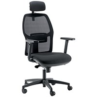 5 Star Rovia Mesh Task Chair Adjustable Arms Headrest Black