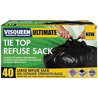 Visqueen Ultimate Tie Top Refuse Sack 80 Litre Black (Pack of 40)