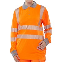 Beeswift Hiviz Executive Long Sleeve Polo Shirt, Orange, 6XL
