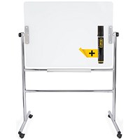 Bi-Office Double-Sided Mobile Magnetic Glass Board, 1200x900mm, White Bi-Office Double-Sided Mobile Magnetic Glass Board, 1200x900mm, White