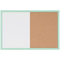 Bi-Office Pastel Cork and Magnetic Drywipe Combination Board, 600x400mm, Green Frame