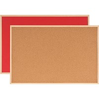 Bi-Office Double-Sided Cork And Red Felt Board, 900x600mm, Wooden Frame