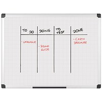 Bi-Office Maya Magnetic Gridded Whiteboard, Aluminium Frame, 900x600mm