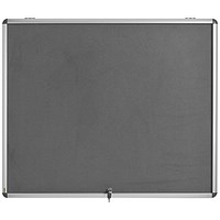 Bi-Office Enclore Top Hinged Lockable Door Fire Retardant Grey Felt Noticeboard Display Case, 18xA4, Aluminium Frame