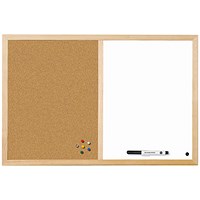Bi-Office Cork and Drywipe Combination Board, 600x400mm, Wooden Frame