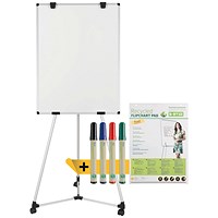 Bi-Office Mobile Magnetic Easel with Flipchart Pad and Pens Earth Kyoto Easel Bundle