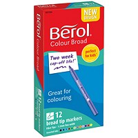 Berol Colour Broad Pens with Washable Ink, 1.7mm Line, Wallet of 12 Assorted Colours