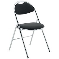 Milan Chrome Frame Folding Chair, Black Vinyl, Pack of 4